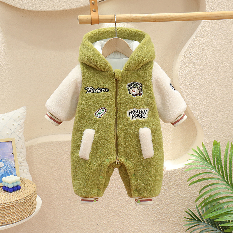 YM婴儿衣服宝宝秋冬装可爱连体衣满月百天爬爬服外出加厚棉衣洋气