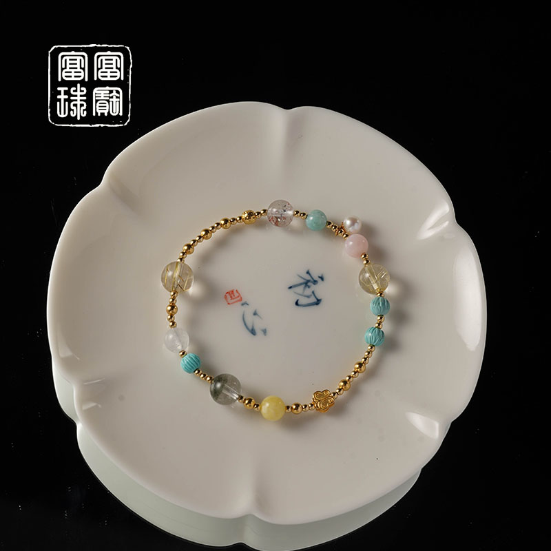 【山寺中】富富珠宝 水晶蜜蜡绿松石18k金手串（天然珠宝多样性发）