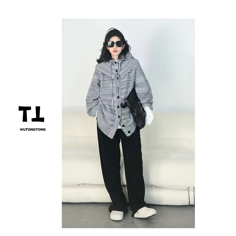 现货【西域回廊】吴童自制秋冬季连帽毛衣外套女宽松针织上衣60003