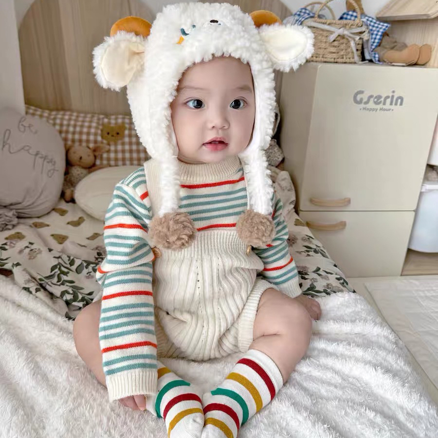 婴儿帽子冬季韩版女宝宝毛绒帽秋冬男孩婴幼儿防风保暖女童护耳帽