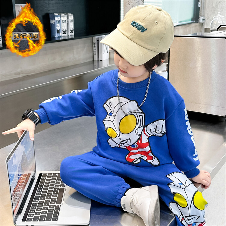 奥特曼衣服男童冬装2023新款套装洋气儿童卫衣秋冬加绒两件套童装