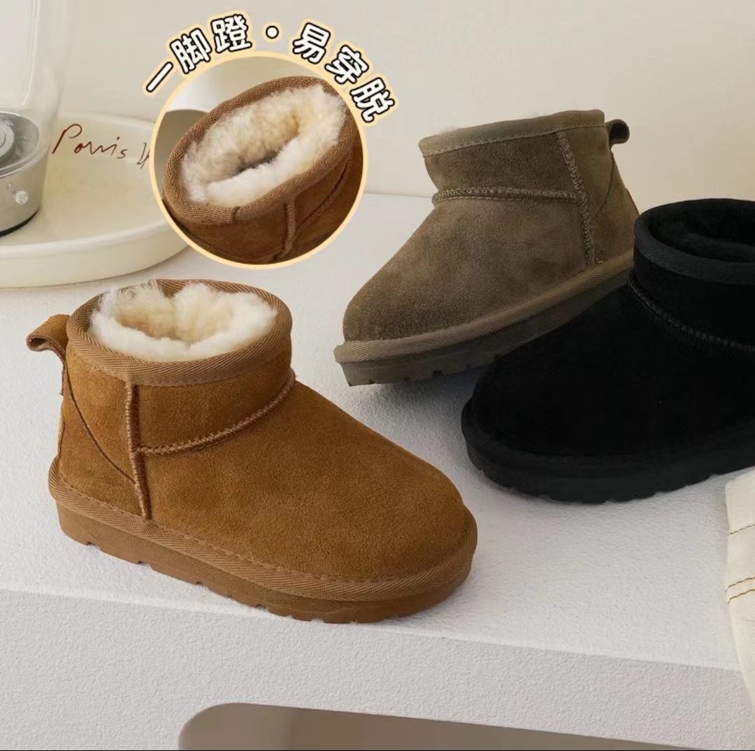 真皮儿童雪地靴宝宝棉鞋加绒儿童保暖秋冬皮毛一体加厚雪地靴儿童