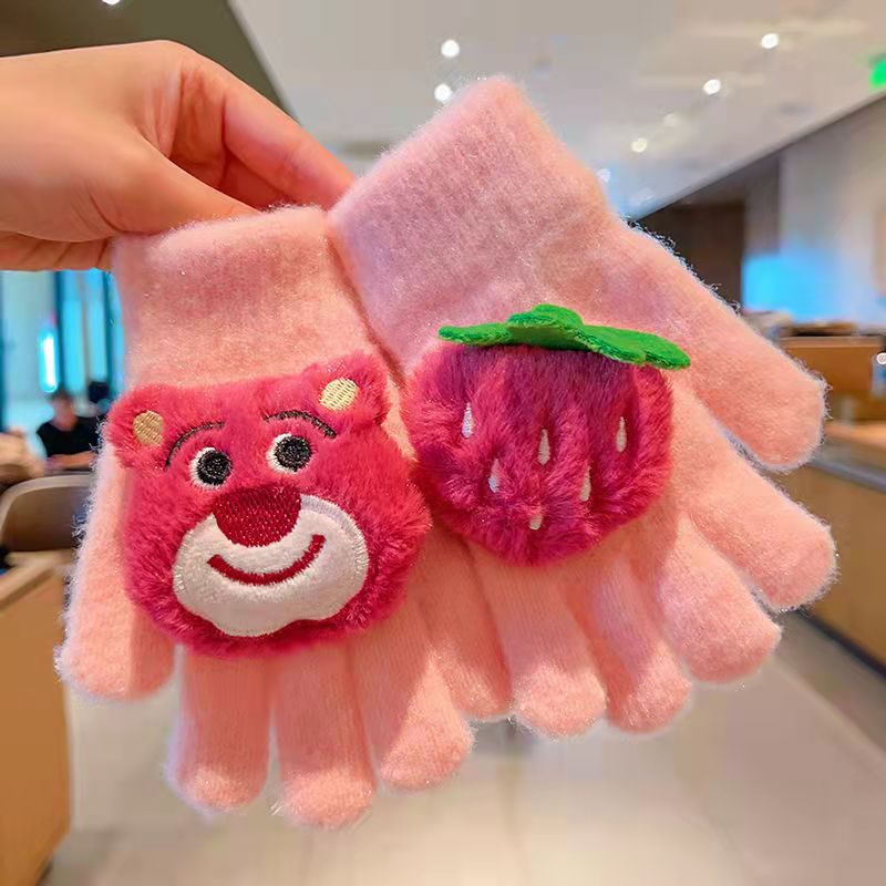 儿童手套冬天保暖女童秋冬季可爱女宝宝五指防寒全指加厚毛线小孩