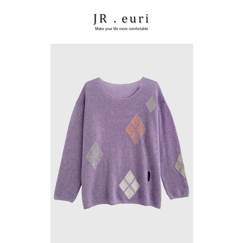 【100山羊绒】2023秋冬新款舒适百搭大圆领针织刺绣羊绒衫-MY3829