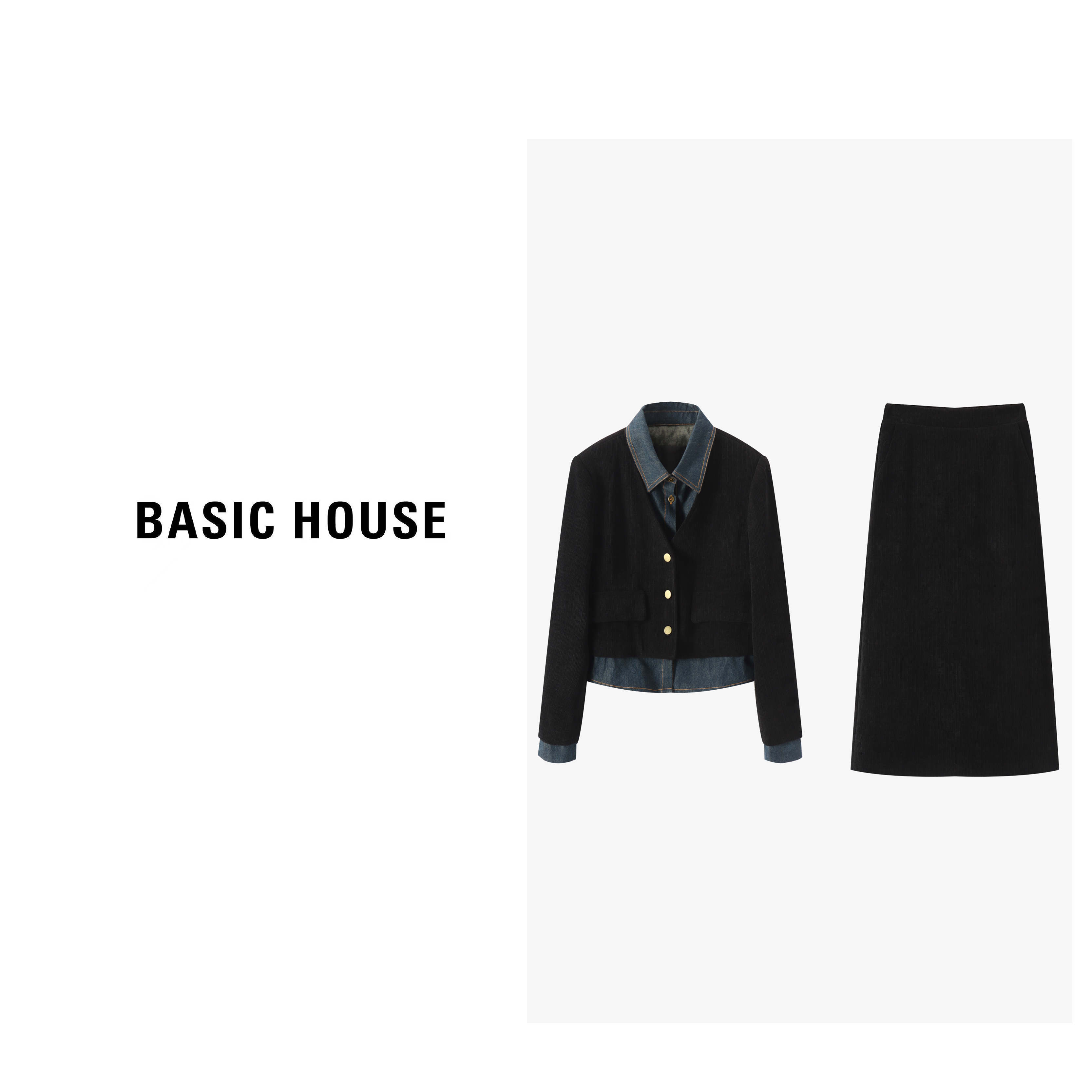 Basic House/百家好学院风气质休闲假两件上衣套装B0623H5C662