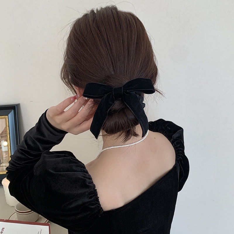 黑色丝绒蝴蝶结简约气质绑头发女发圈2023新款秋冬高级感头绳发绳