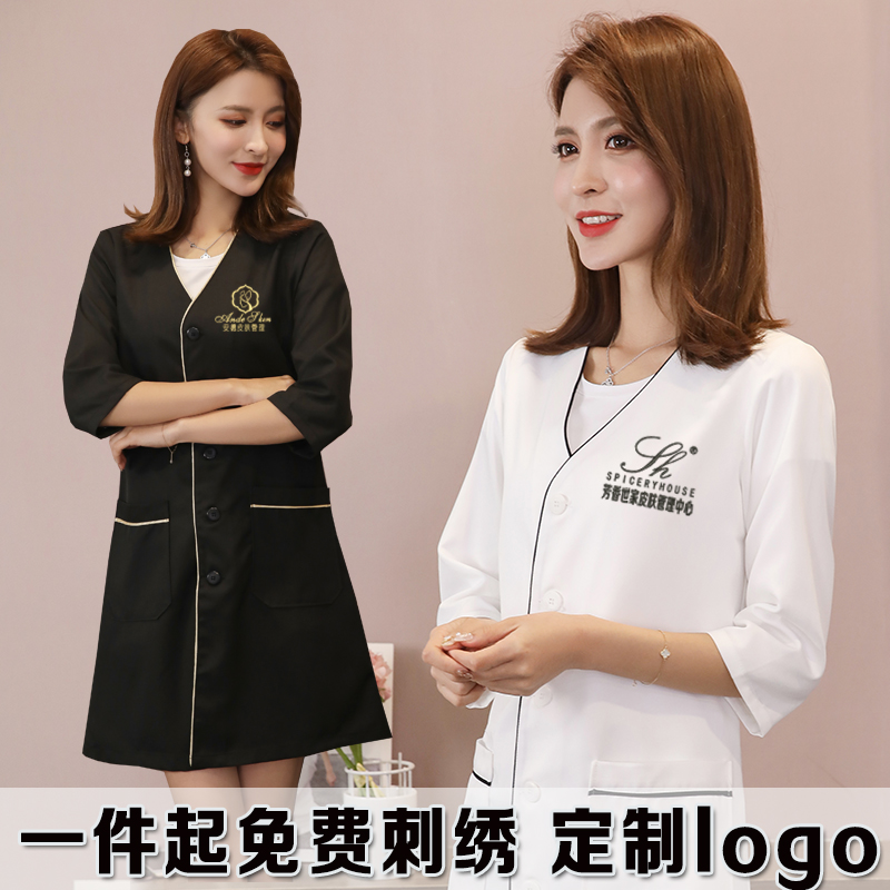 皮肤管理师工作服女短袖美容院美容师衣服纹绣师中长袖白大褂秋冬