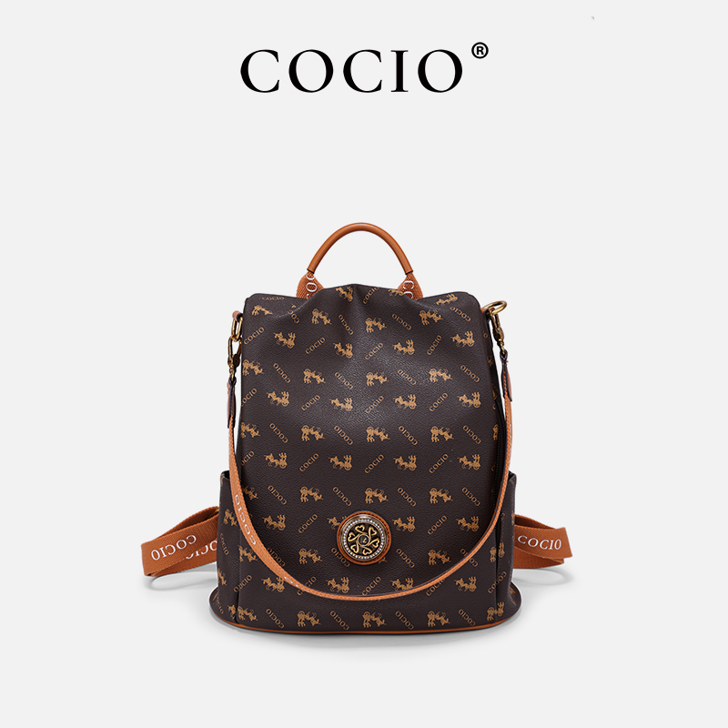 COCIO轻奢时尚复古马车双肩包背包 CC030