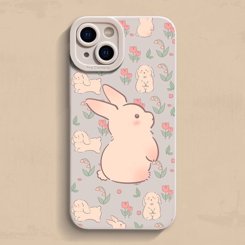 花丛白兔适用iphone15/14/12/11/xr手机壳苹果13华为vivo小米oppo