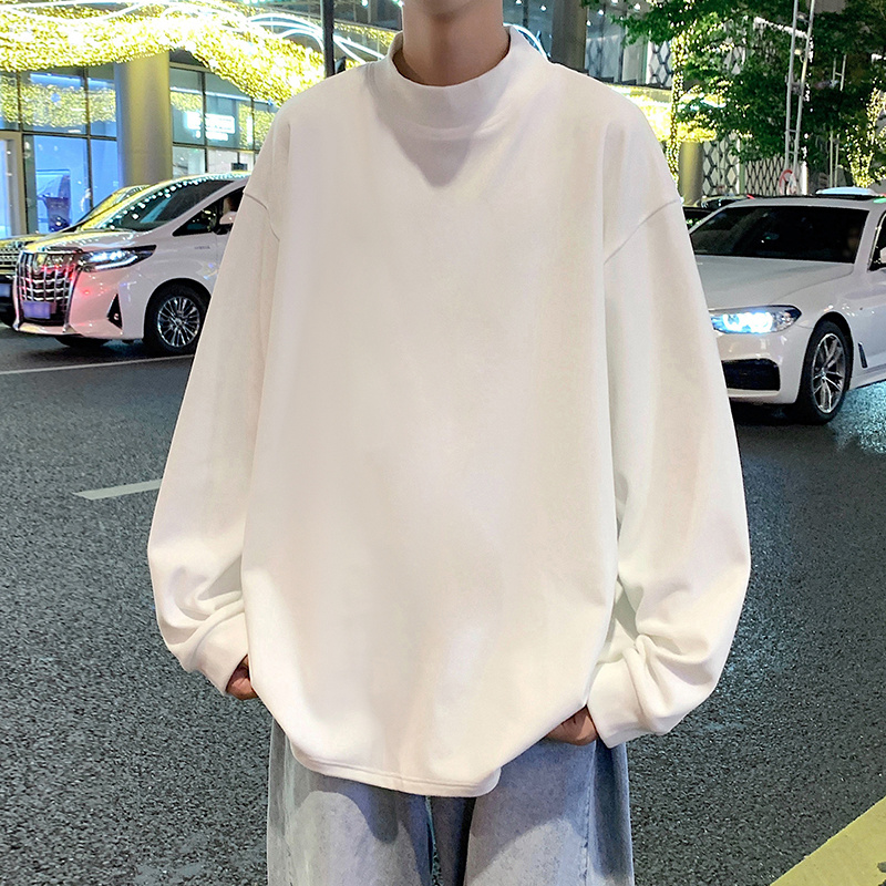 港风德绒打底衫男款冬季半高领针织衫毛衣潮牌情侣内搭长袖纯色款