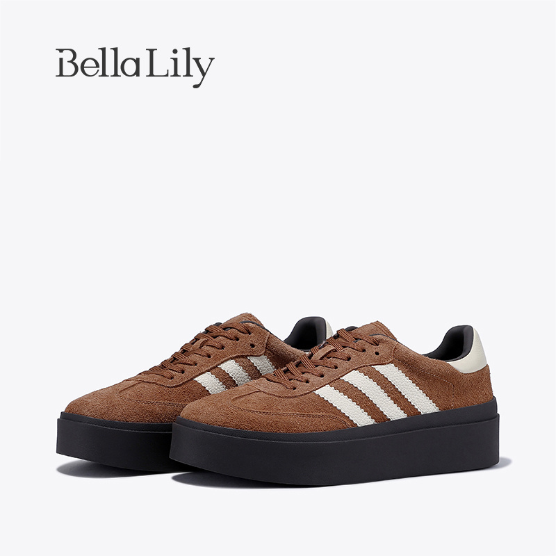 BellaLily2023冬季新款时尚三条杠德训鞋女牛皮板鞋增高休闲鞋子