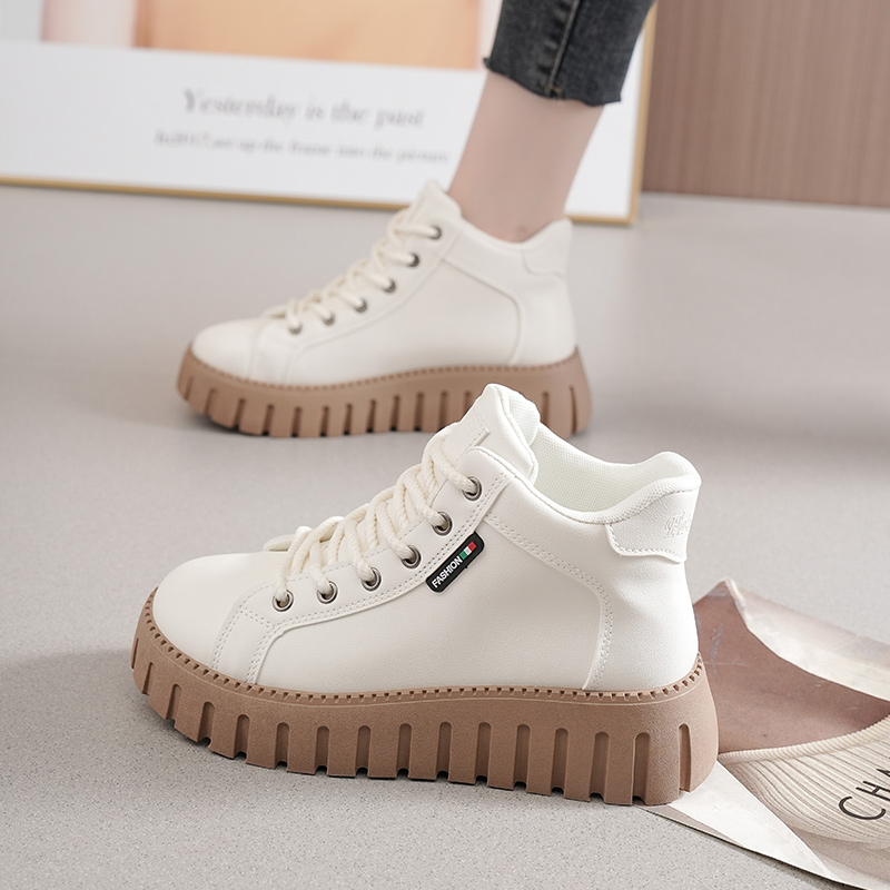 高帮小白鞋女短靴鞋子女2023秋季厚底运动休闲百搭厚底短靴妈妈鞋