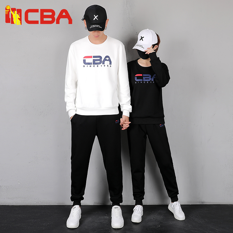 CBA情侣秋冬加绒圆领卫衣套装8001