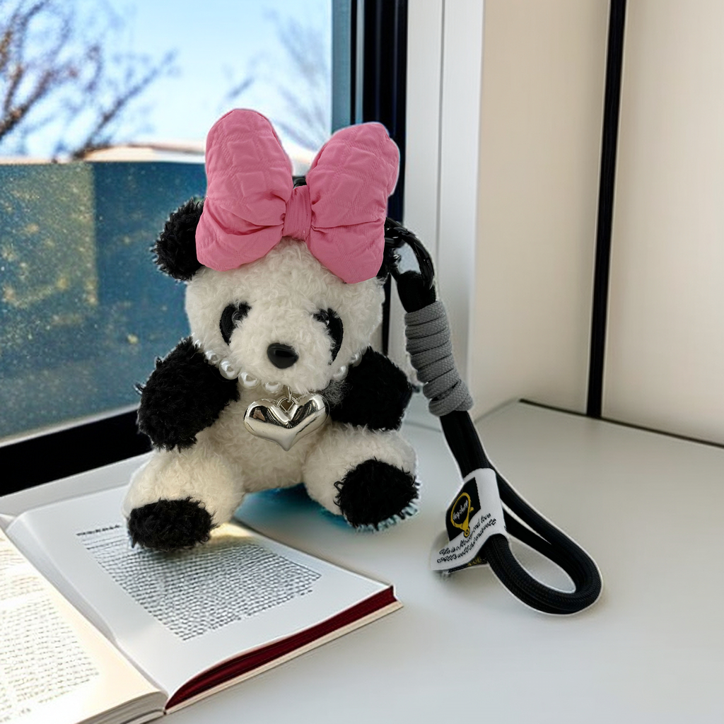 A61创意款可爱熊猫玩偶蝴蝶结钥匙包挂件