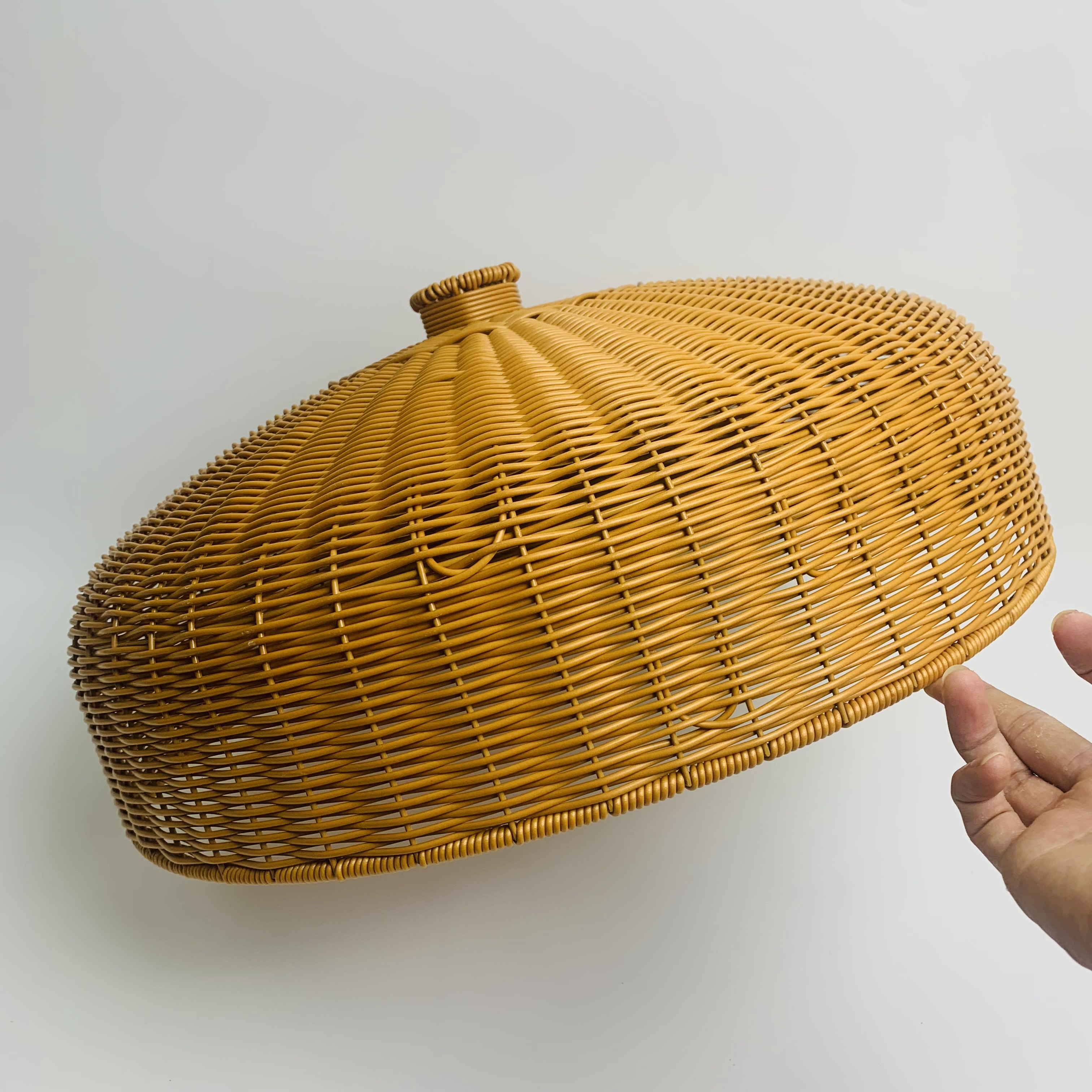 D19仿藤透气菜罩菜盖简约纯手工编织家用编织特大号圆形防蝇防蚊