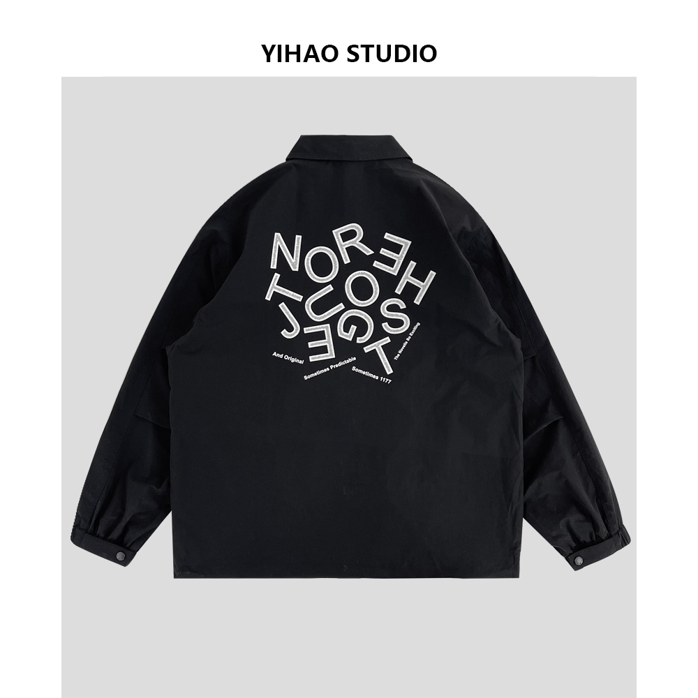 YIHAO STUDIO秋季新款男士英文夹克户外休闲宽松百搭双层风衣外套