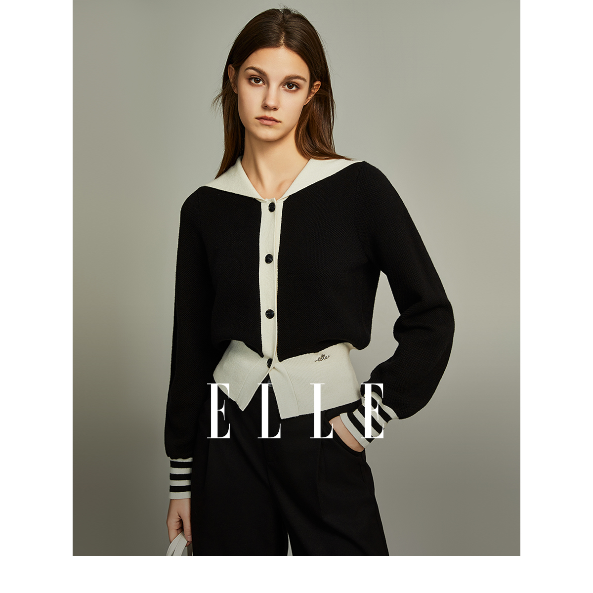 【黄蓉推荐】小香风气质短款圆领翻领2023秋冬长袖毛针织衫EZ36260