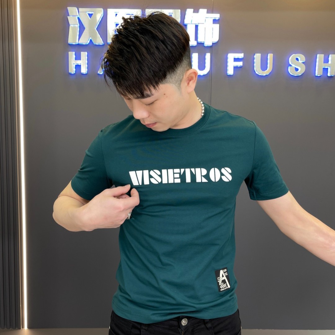名图服饰2023夏季爆款简约修身百搭时尚潮流圆领印花短t恤T8505