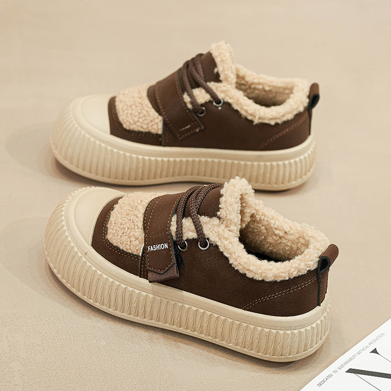 厚底加绒保暖羊羔毛棉鞋女2023冬季新款学生百搭舒适休闲运动板鞋