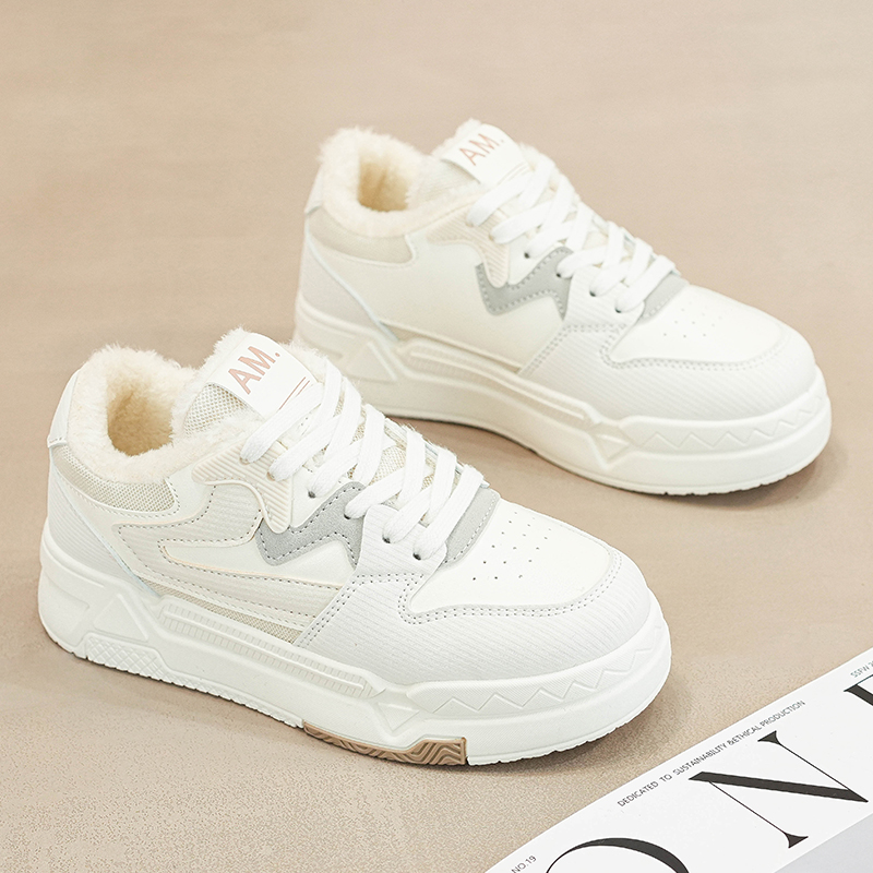 小白鞋女2023秋冬季新款百搭运动加绒保暖二棉鞋学生软底休闲板鞋