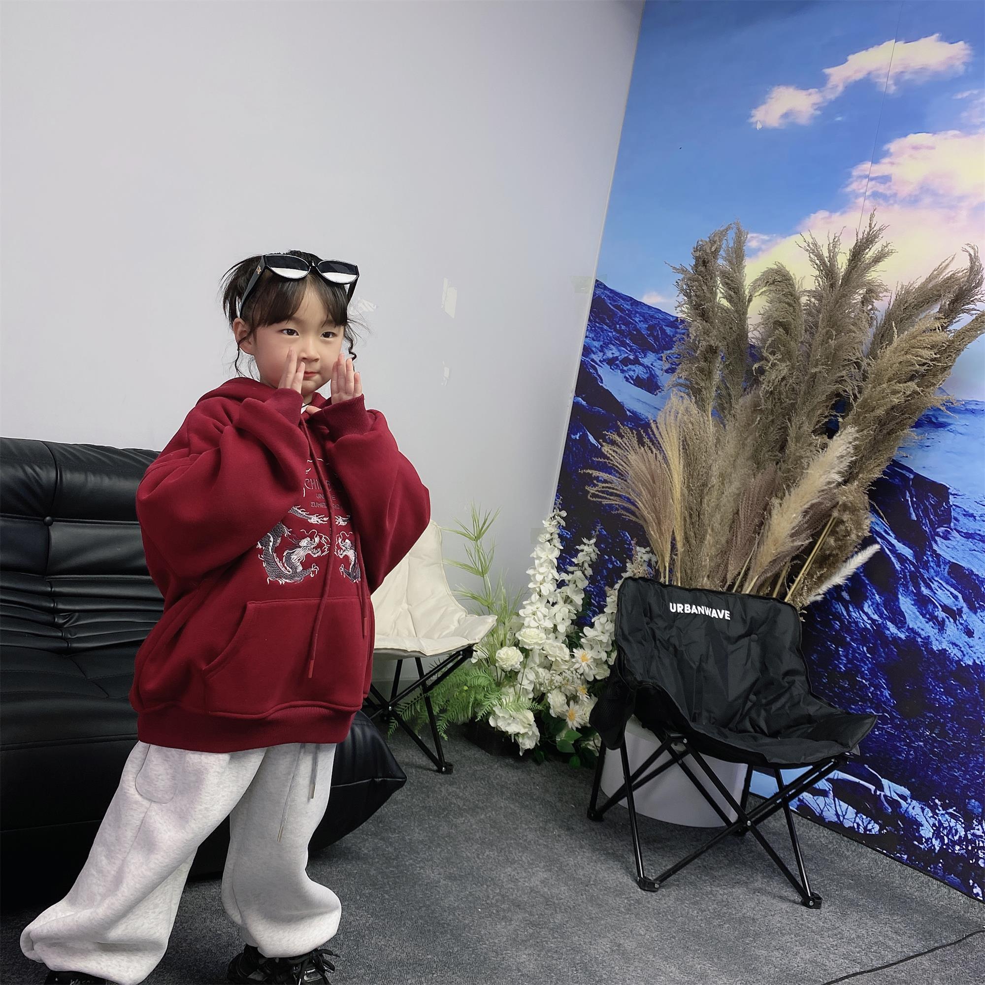 【潮牌甄选卫衣】男女童2024新本命年中国风宽松加绒连帽卫衣235159
