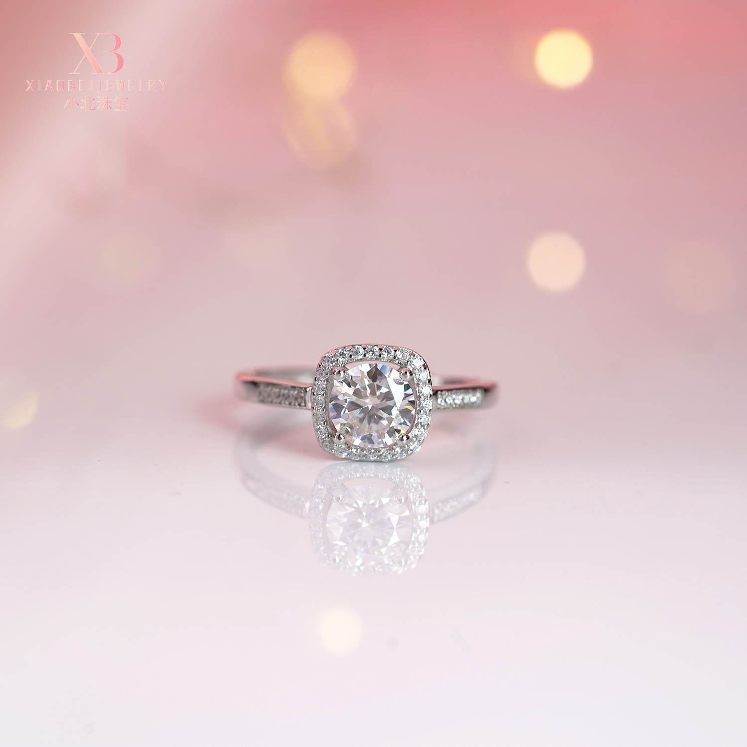 925银莫桑石银制品 【小北严选】时尚珠宝莫桑石戒指可调节-L13X21