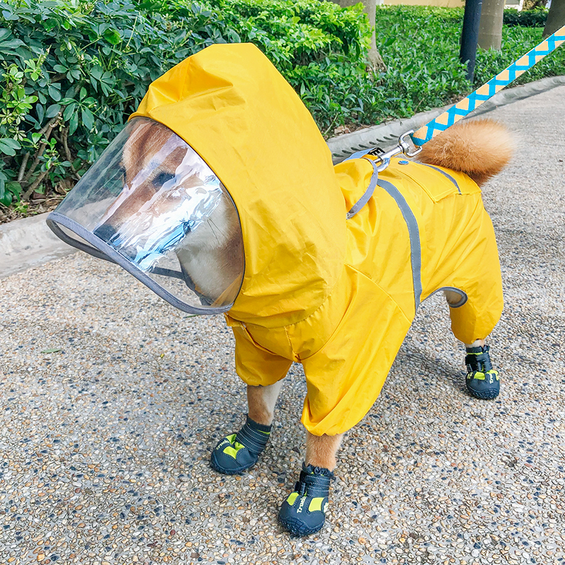 柴犬狗狗雨衣狗狗四脚防水衣服 雨披小型犬雨天衣服透气 手工牵引
