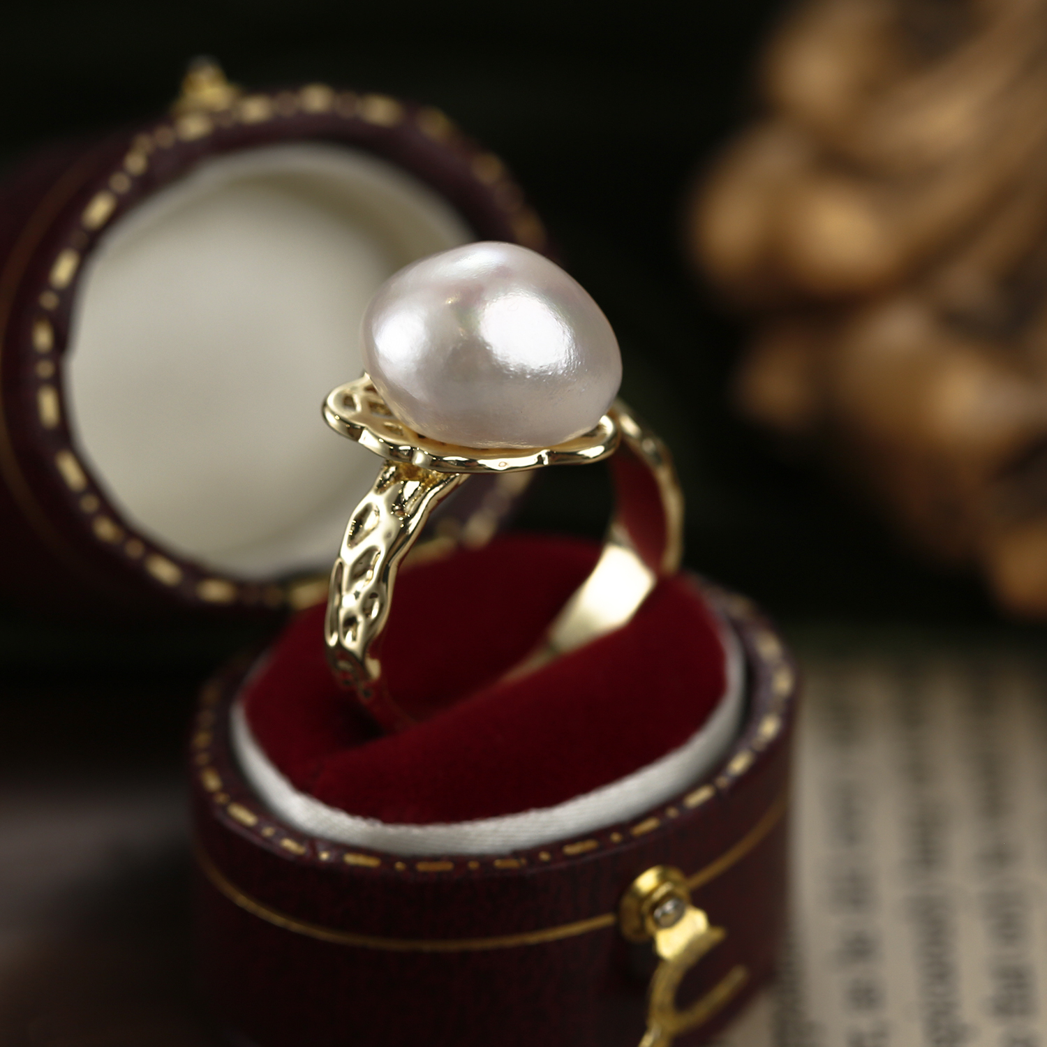 EICBYA 铜合金戒指 【指上雪】巴洛克手工开口高档女士款指环2022