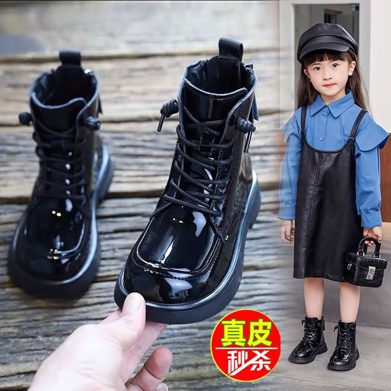 真皮女童马丁靴秋冬新款儿童单靴英伦风加棉男童靴子短靴子雪地靴