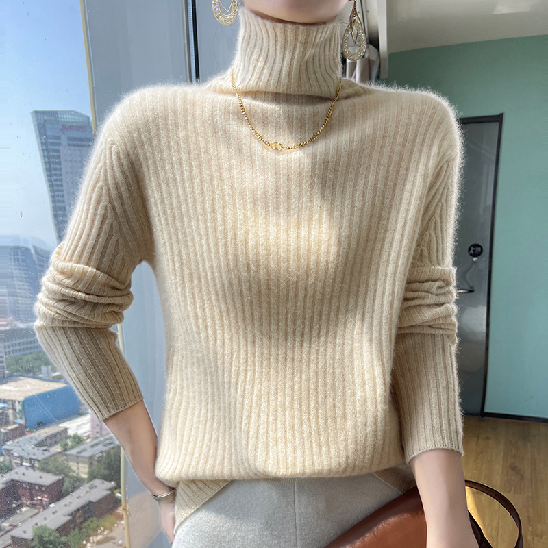这版型也太好了！秋冬新款高领抽条长袖保暖加厚羊绒衫女