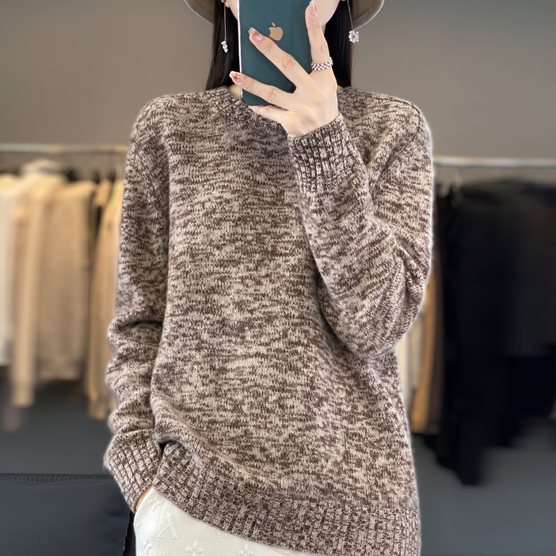 浪漫仙女！秋冬新款夹花提气质圆领羊绒衫女百搭显瘦