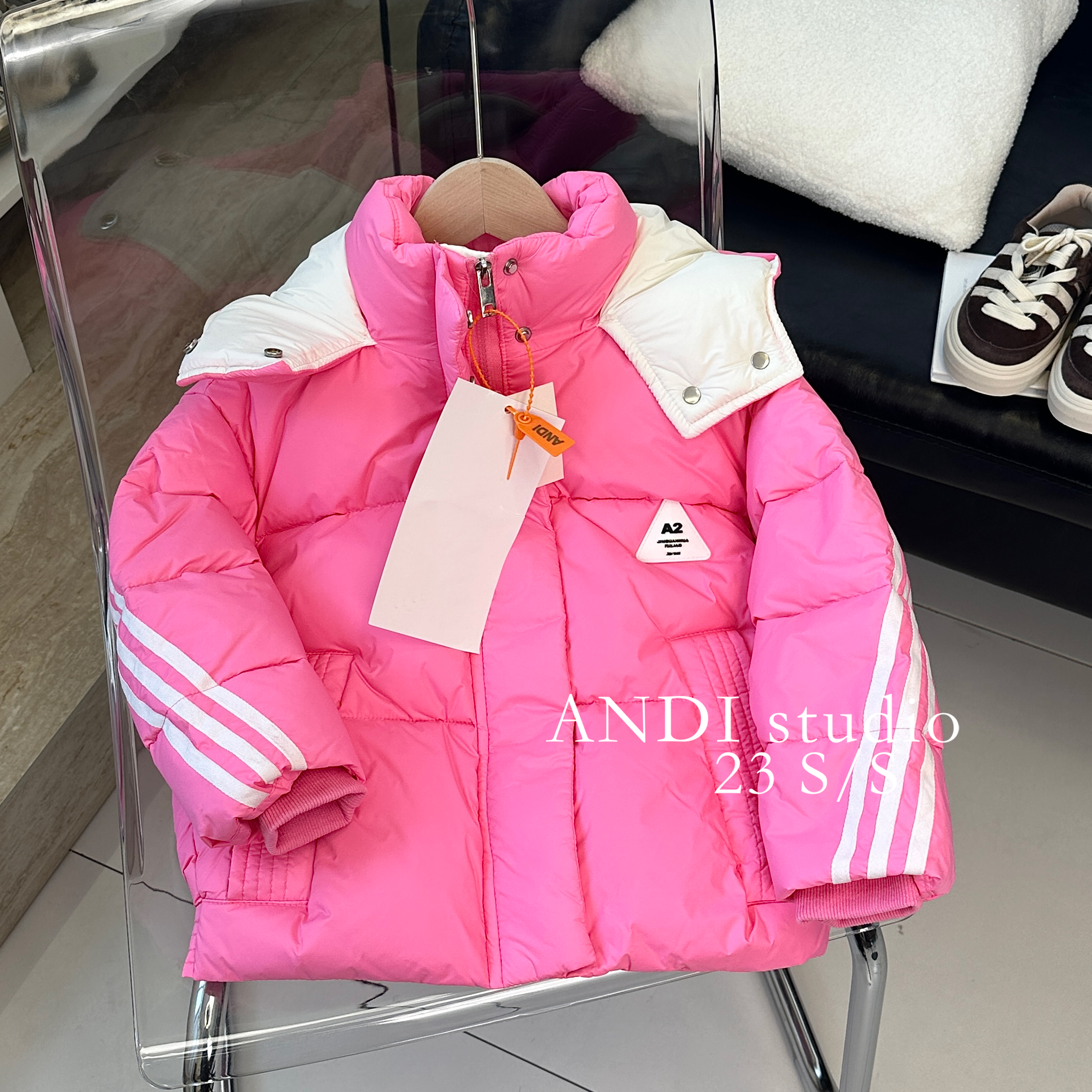〖ANDI〗订制冬款新款中大童三条杠时尚连帽羽绒服1556