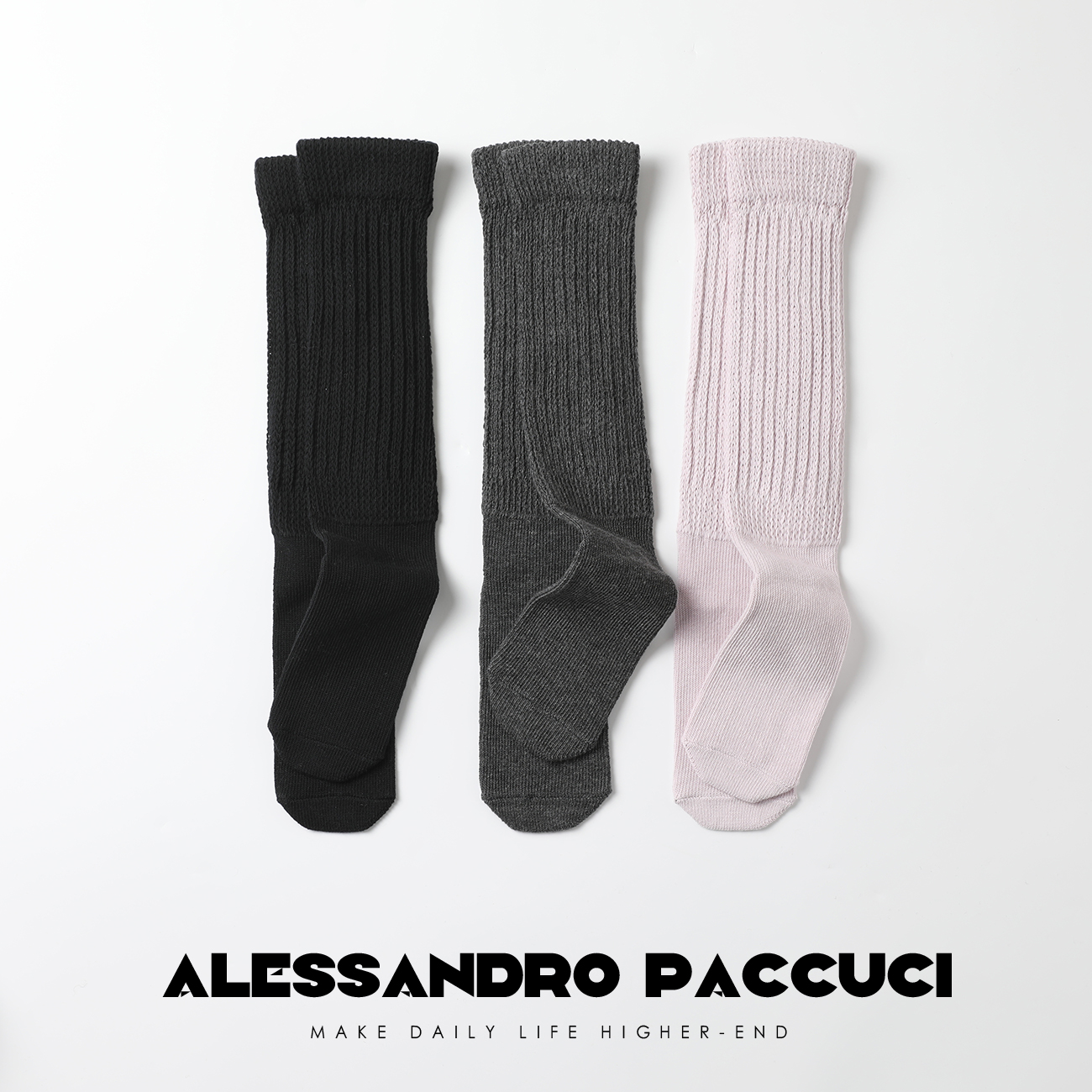 Alessandro Paccuci洛哥24864X纯色长筒堆堆女袜