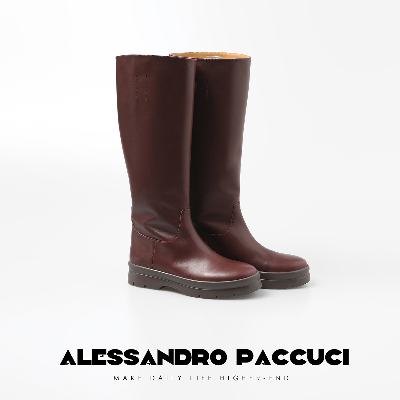 Alessandro Paccuci洛哥25096X琎口小牛皮ro*w同款圆头骑士中筒靴
