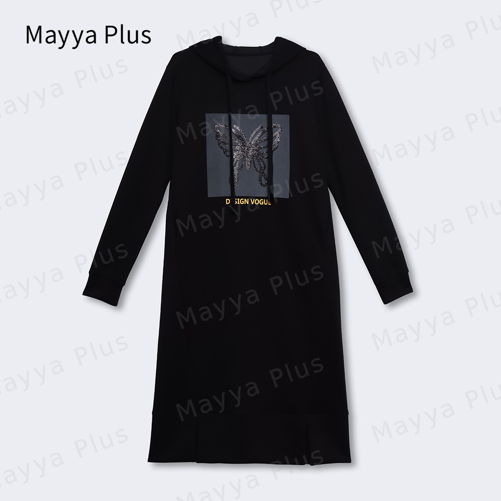 【蝴蝶卫衣】Mayya Plus时尚气质显瘦款烫钻印花蝴蝶连衣裙32336600