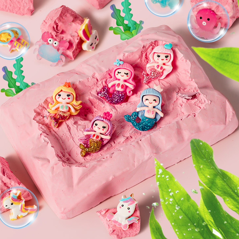 依然乐考古挖掘玩具美人鱼精灵男女挖发光宝石盲盒夜光寻宝藏矿石