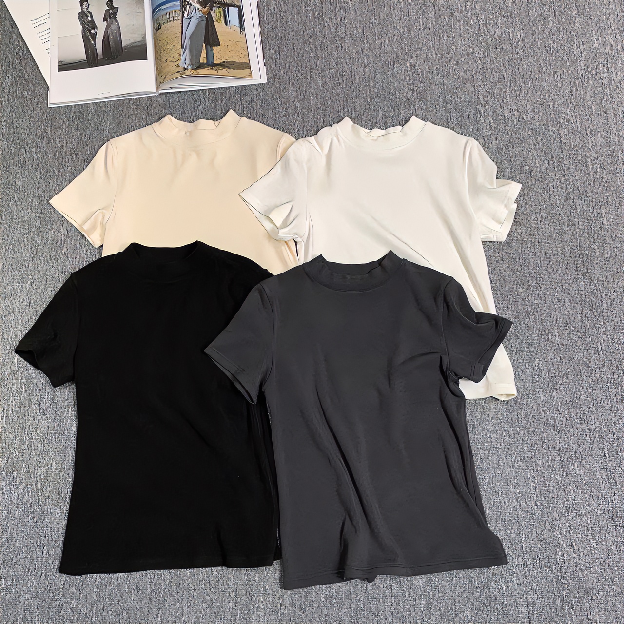 81018余小鱼 四色舒适基础百搭纯色半高领短袖打底T恤上衣女装