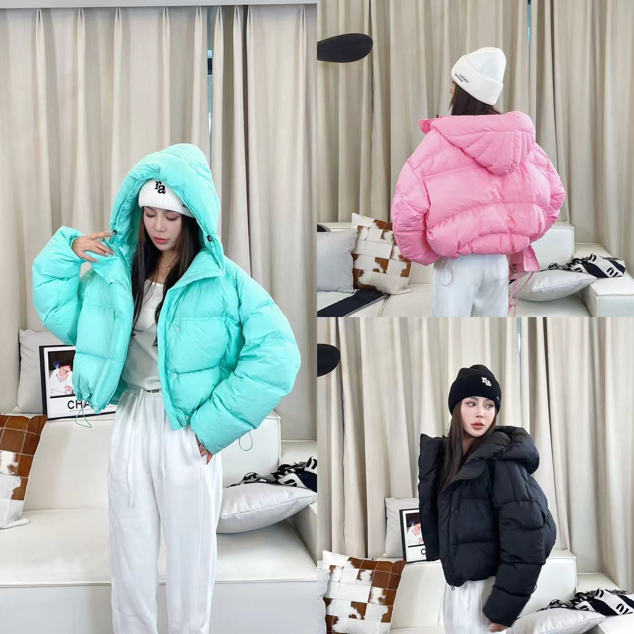 【依美丁】yr18时尚饱满花苞下抽绳连帽羽绒服