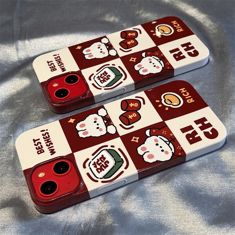 新款发财麻将兔子iphone13手机壳苹果14pro max菲林壳12不菲林壳