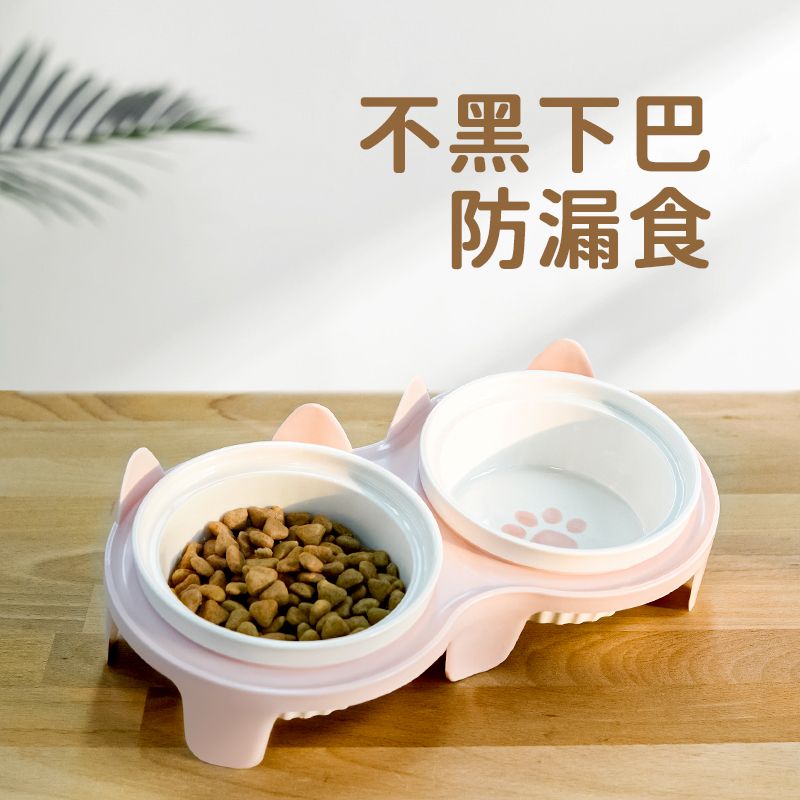 猫碗陶瓷双碗狗食盆狗饭碗猫咪粮喝水碗保护颈椎幼猫宠物食碗用品