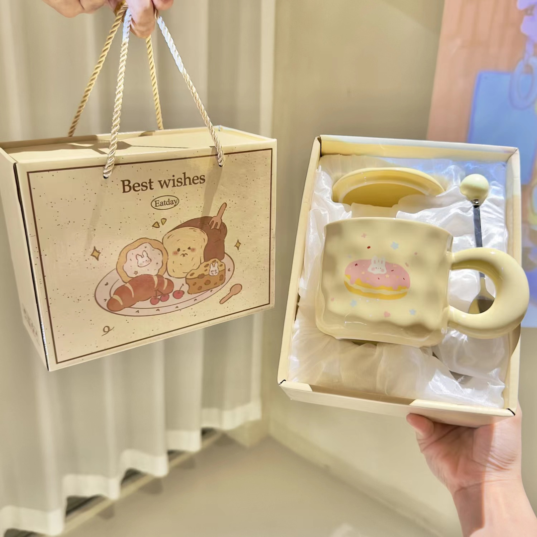网红陶瓷杯面包可爱奶fufu杯子牛奶杯宿舍用喝水水杯马克杯高颜值