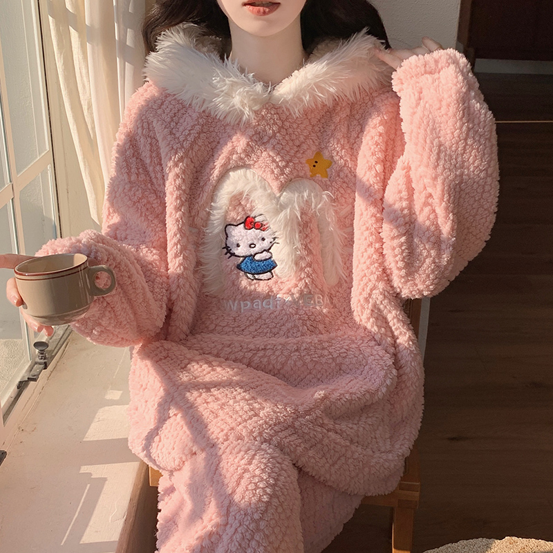 2023冬季新款睡裙珊瑚绒睡衣女加绒加厚甜美可爱保暖时尚家居服