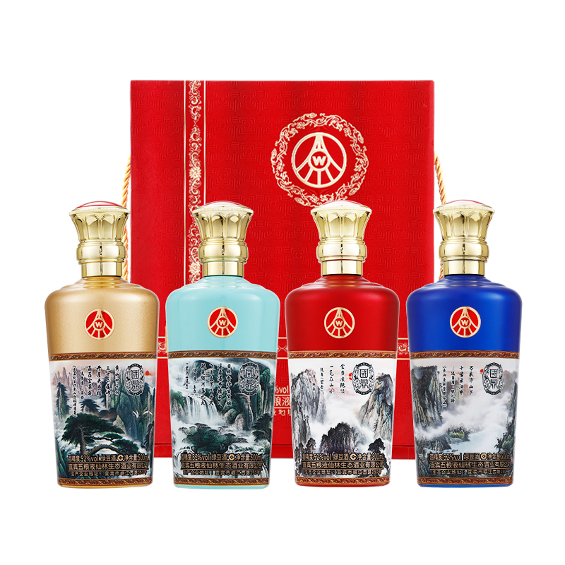 国鼎五粮液国鼎四大名山绿豆配制酒500ml*4瓶礼盒装送礼宴请52度