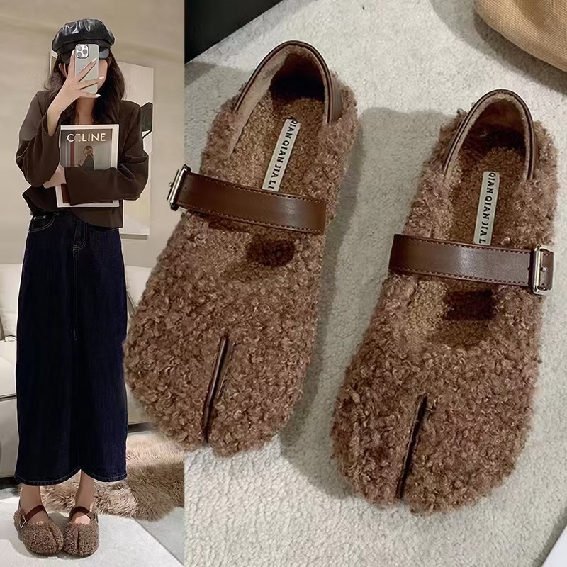 羊羔毛两穿豆豆鞋女2023年秋季新款棉瓢鞋小众设计感玛丽珍毛毛鞋