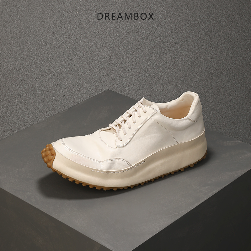 dreambox钧博vibram高端豆豆底休闲鞋男透气马皮高档轻奢小白鞋
