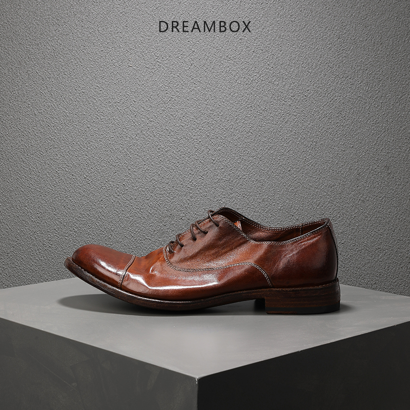dreambox钧博vibram高档轻奢袋鼠皮休闲皮鞋英伦复古透气商务鞋潮