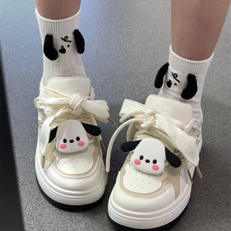 爆改小狗原创小白鞋女2023秋冬新款白色板鞋女百搭小众休闲面包鞋