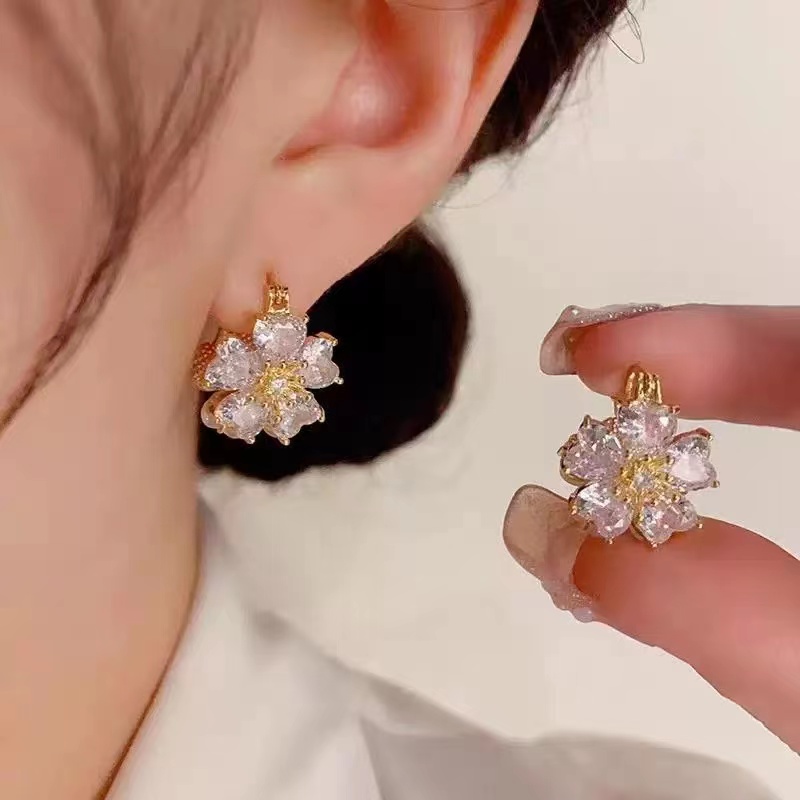 铜合金耳饰 韩式甜美个性复古双面花朵耳扣小众设计耳环 N0645