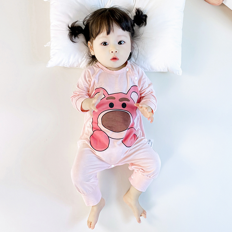 婴幼儿冰丝长袖哈衣新生儿薄款夏季莫代尔连体衣男女宝宝爬服YN