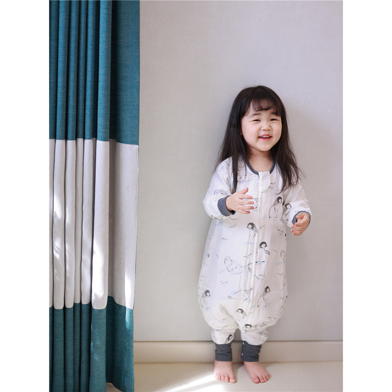 【滢妈优选】长袖四层竹棉纱布分腿睡袋婴幼儿防惊跳宝宝连体衣CYC